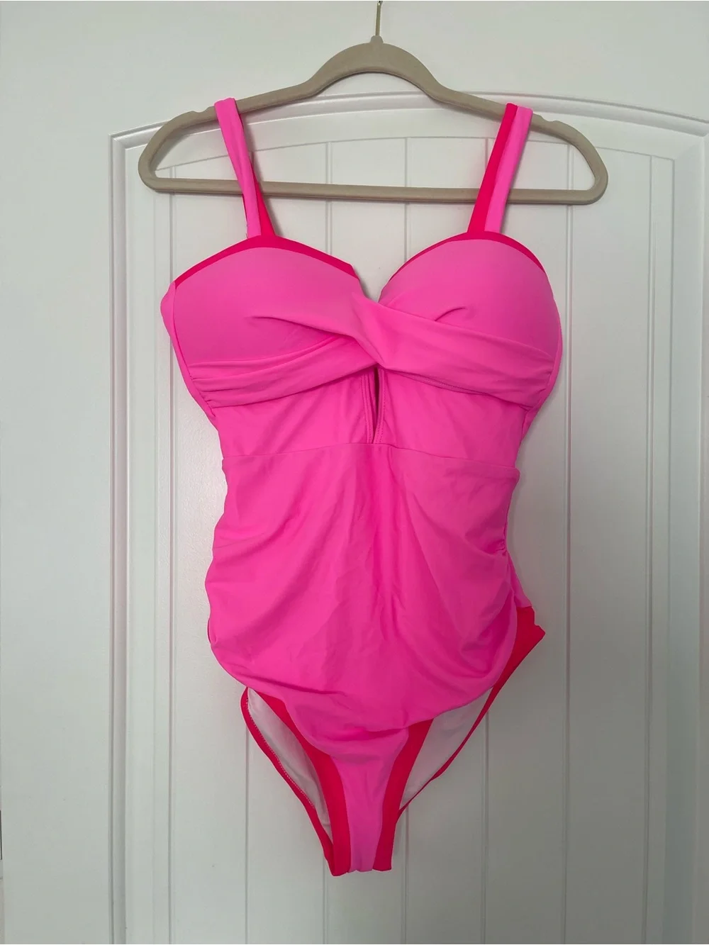 Bright Pink One-Piece Swimsuit with Red Trim - Picture 3 of 7